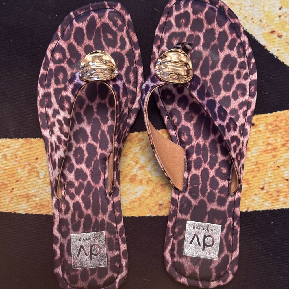 Dolce Vita Brown and Gold Sandals with Animal Print